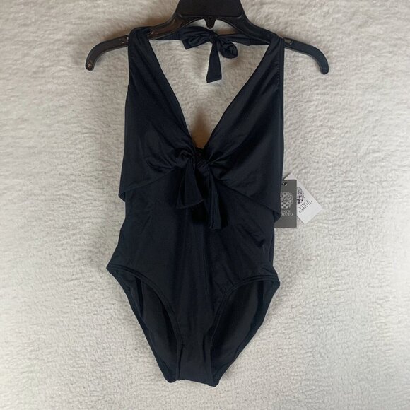 Vince Camuto One-Piece Swimsuit Women's 8 Black Nylon Stretch Tie-Front‎ 9485 - Picture 1 of 9